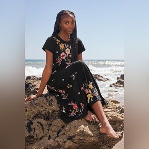 Johnny Was Black Suki Cap Sleeves Knit Maxi Dress